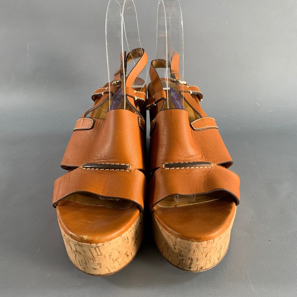 RALPH LAUREN Size 10 Tan Natural Leather Platform Sandals - Picture 4 of 8